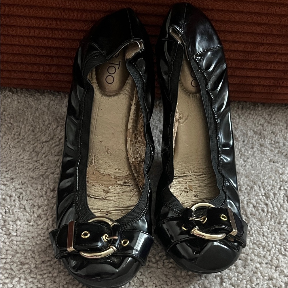 Me Too Black Patent Flats with Buckle
